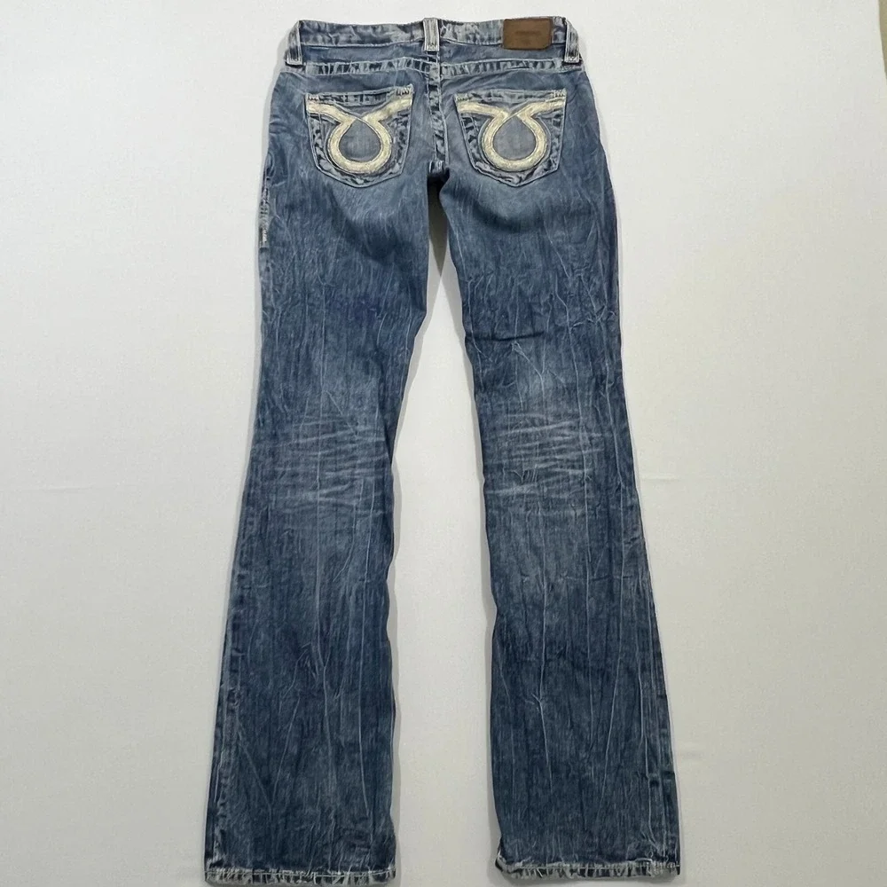 Big Star Liv Bootcut Jeans Distressed Low Rise Blue Denim Womens 27L Fits 29L - Picture 3 of 15